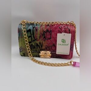 CALE Graffiti Multicolor Crossbody Bag with Gold Chain
